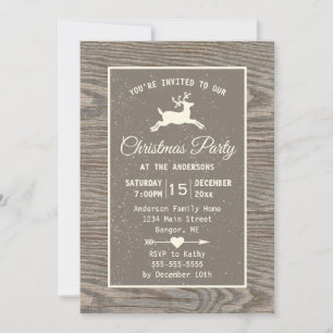 Invitación Navidades beige del país de los renos de la madera