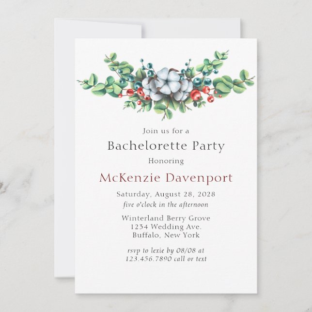 Invitación Navidades Berries Cotton Bachelorette Party (Anverso)