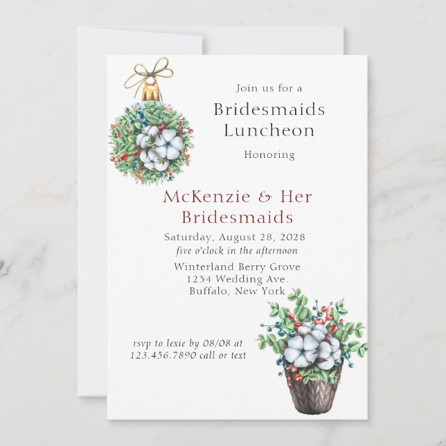 Invitación Navidades Berries Cotton Bridesmaids Luncheon (Anverso)