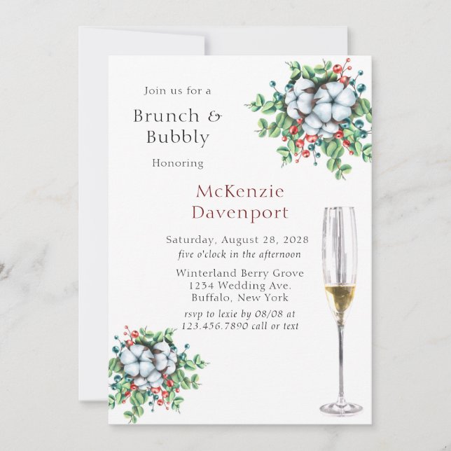 Invitación Navidades Berries Cotton Brunch y Bubbly (Anverso)