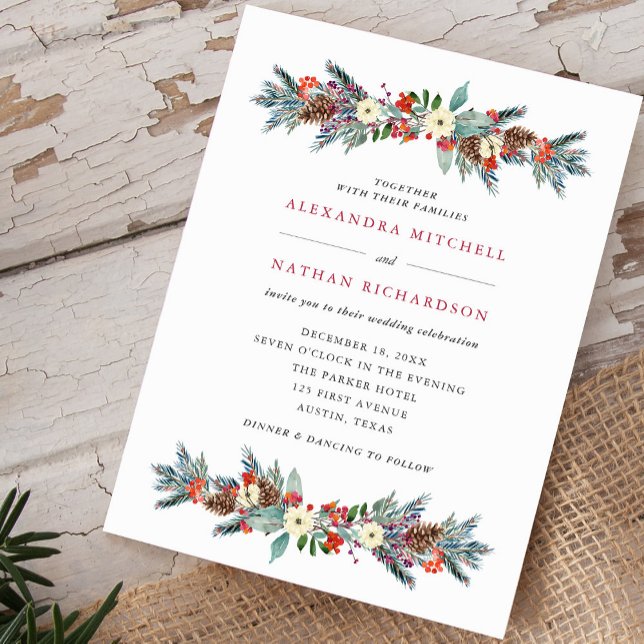 Invitación Navidades Berries y Pine | Boda de vacaciones (An elegant and festive holiday wedding invitation)