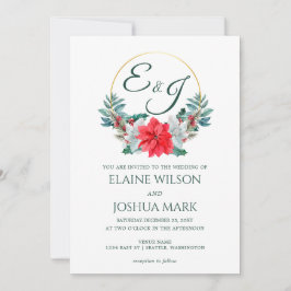 Invitación Navidades Berry Poinsettia Wreath Monograma Boda