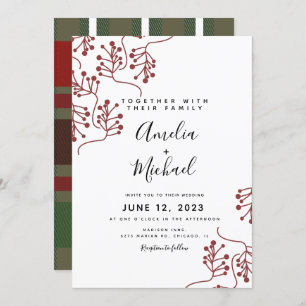 Invitación Navidades Berry y Plaid Boda Botánico