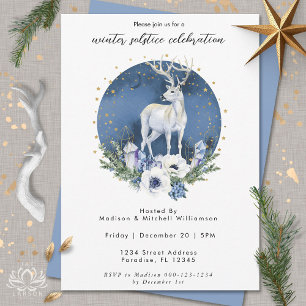 Invitación Navidades blancos azules de ciervo de vacaciones d