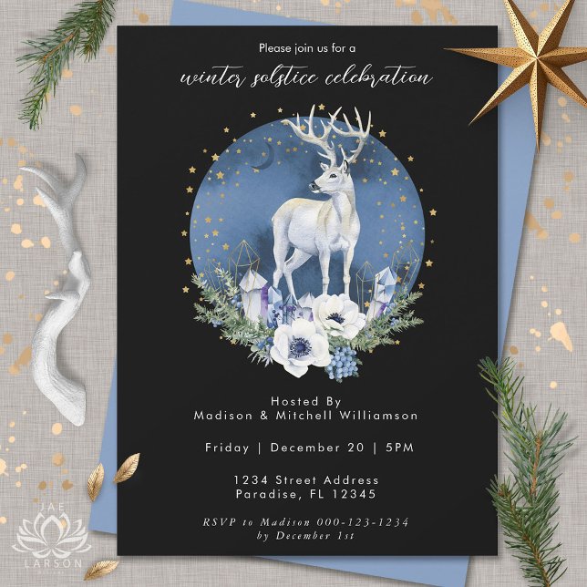 Invitación Navidades blancos azules de ciervo de vacaciones d (Subido por el creador)