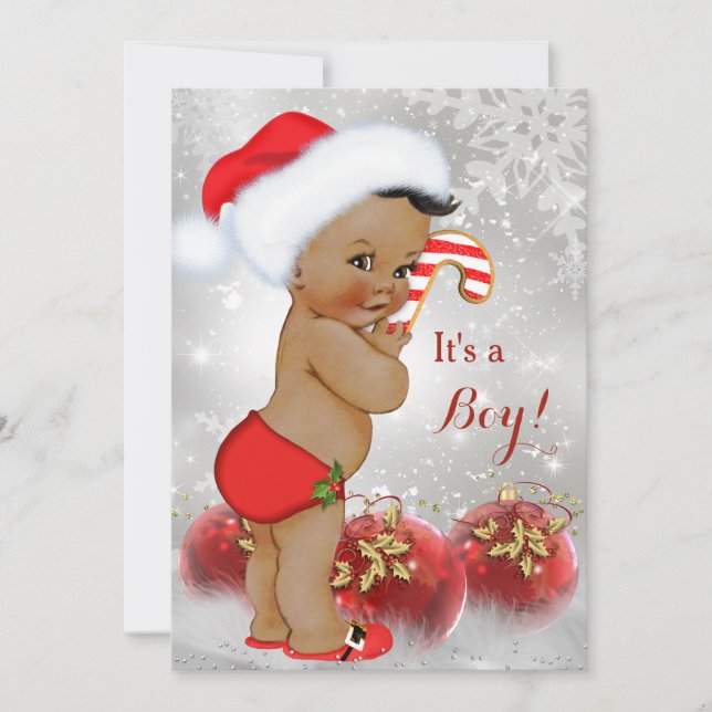 Invitación Navidades blancos de oro rojo Baby Shower Boy etni (Anverso)