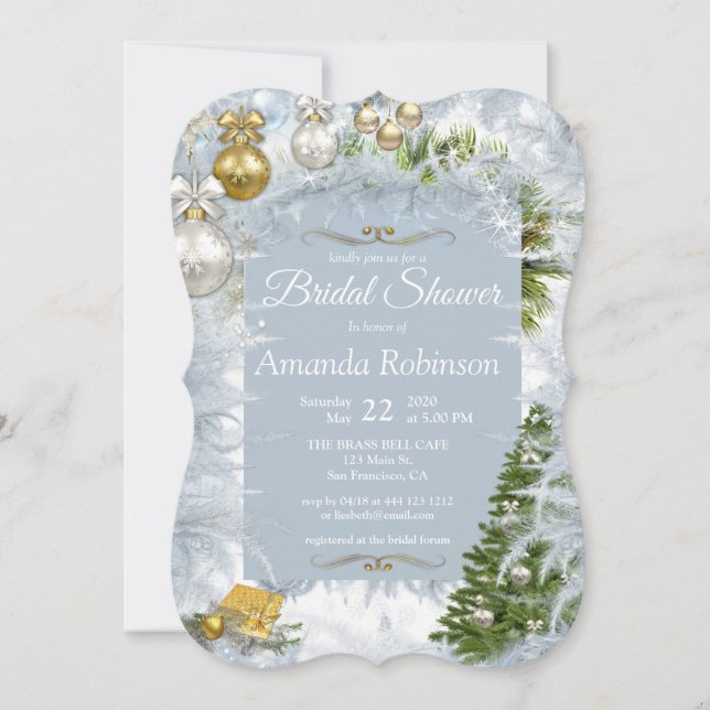 Invitación Navidades blancos ducha de novia (Anverso)