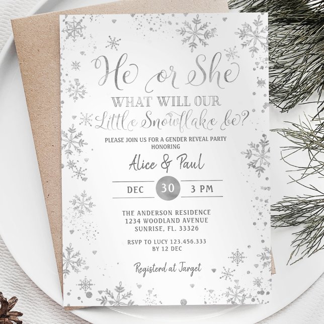 Invitación Navidades blancos El o ella Fiesta de revelación d (Subido por el creador)