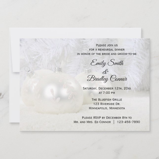 Invitación Navidades blancos Ensayo de Boda de Invierno (Anverso)