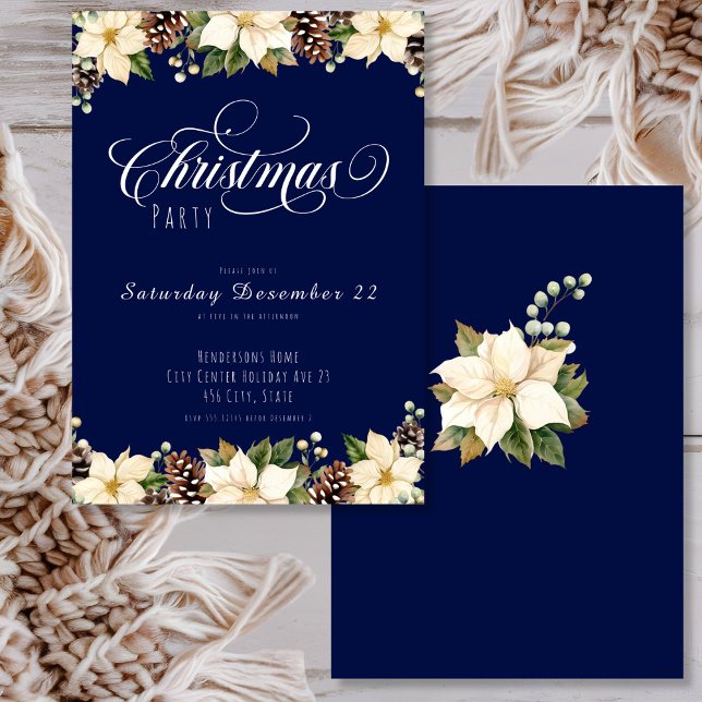 Invitación Navidades blancos Fiesta azul Poinsettia (Subido por el creador)