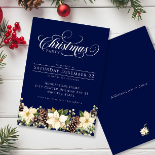 Invitación Navidades blancos Fiesta azul Poinsettia
