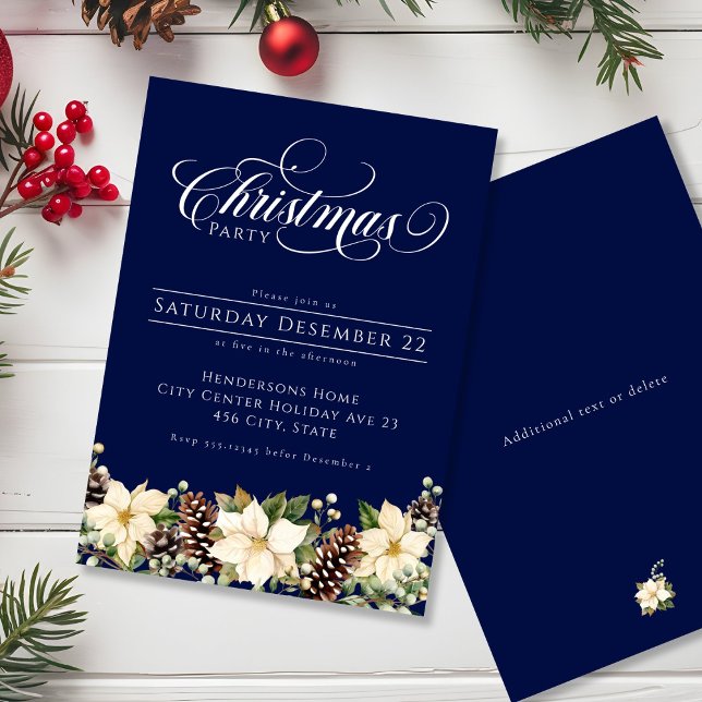 Invitación Navidades blancos Fiesta azul Poinsettia (Subido por el creador)
