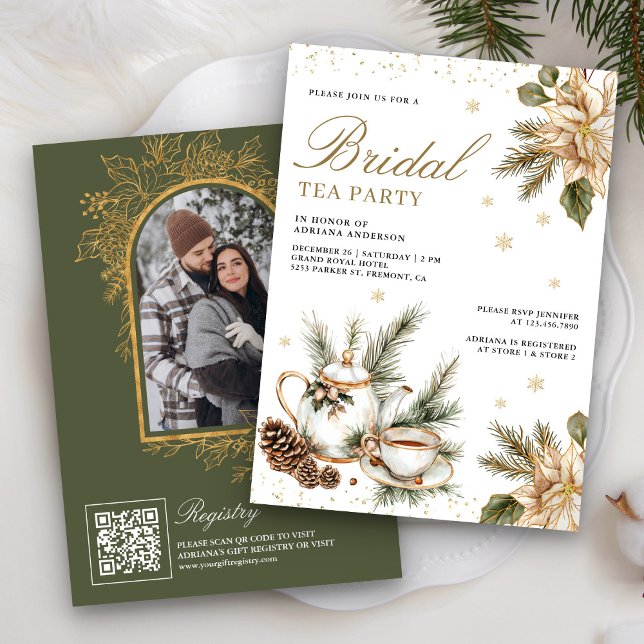 Invitación Navidades blancos Fiesta de té con flores (Subido por el creador)