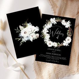 Invitación Navidades blancos florales negras de invierno Boda