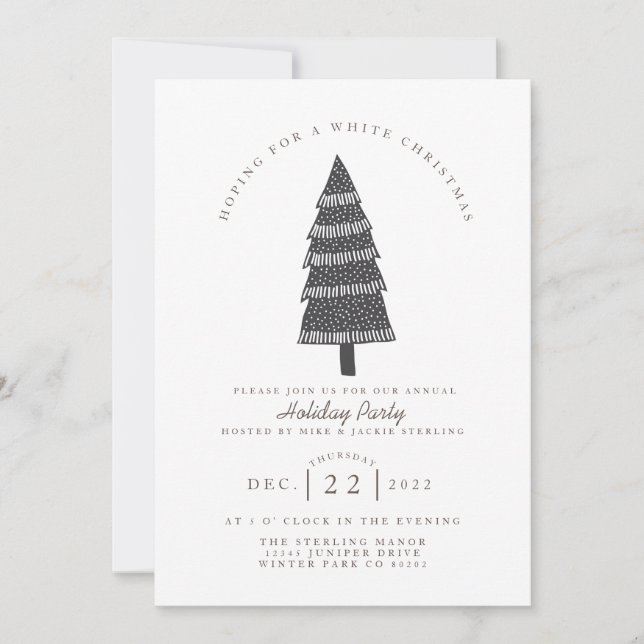 Invitación Navidades blancos | MINIMALISTA | Fiesta de vacaci (Anverso)