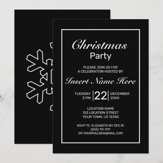 Invitación Navidades blancos negros Minimalistas modernos (Anverso / Reverso)