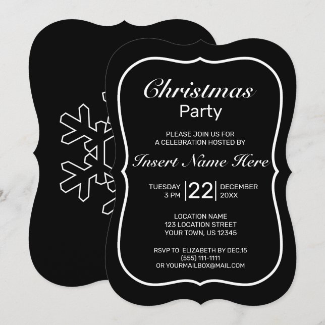 Invitación Navidades blancos negros Minimalistas modernos (Anverso / Reverso)