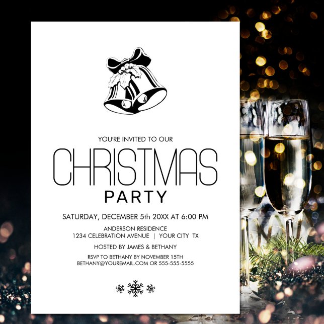 Invitación Navidades blancos negros simples Fiesta de las cam (Subido por el creador)