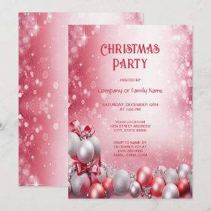 Invitación Navidades blancos rosados Fiesta Navidades de bola
