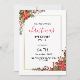 Invitación Navidades blancos verdes y rojos modernos