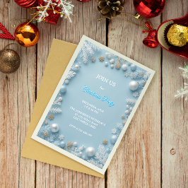 Invitación Navidades blancos y azules brillantes y elegantes