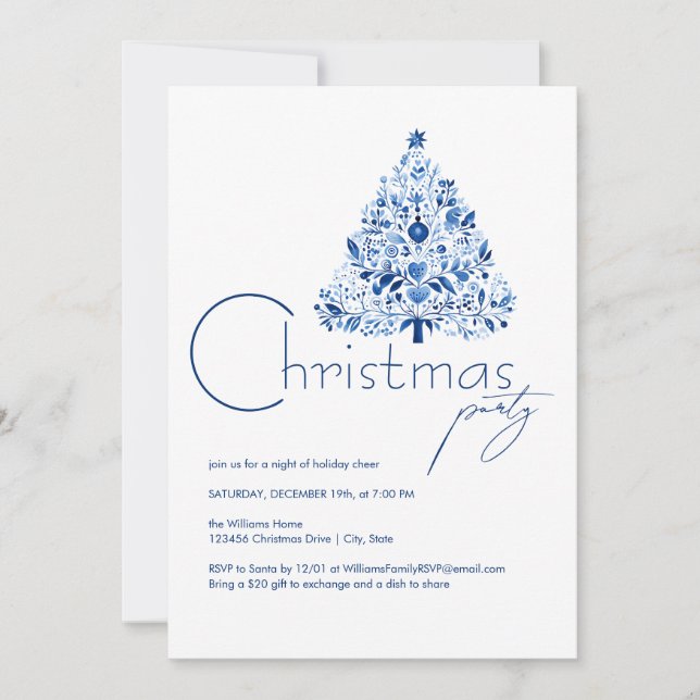 Invitación Navidades blancos y azules de hidrógeno minimalist (Anverso)