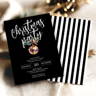 Invitación Navidades blancos y negros Fiesta Disco Ball