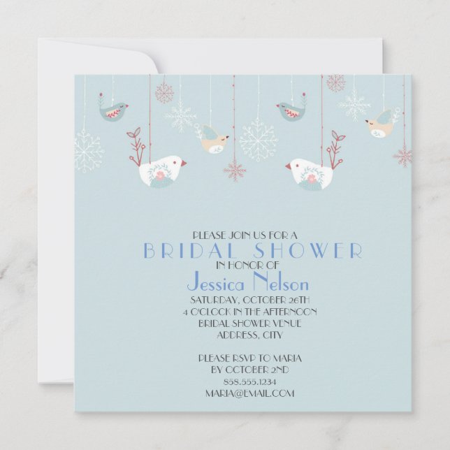 Invitación Navidades Blue Birds Bridal Shower (Anverso)