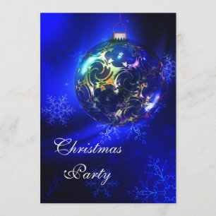 Invitación Navidades Blue & Gold Bauble & Snowflakes Fiesta