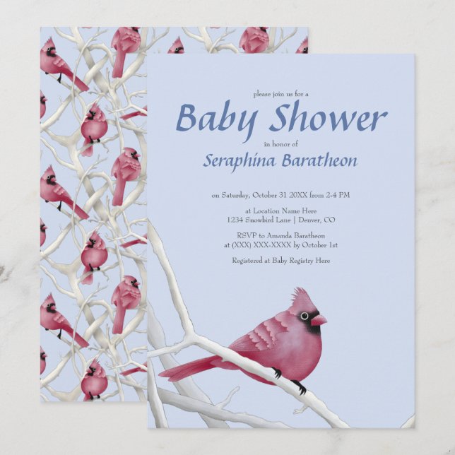 Invitación Navidades Blue Modern Cardinal Bird Baby Shower (Anverso / Reverso)
