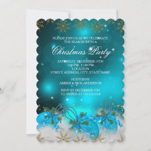 Invitación Navidades Blue Silver y Gold Holly Baubles Fiesta