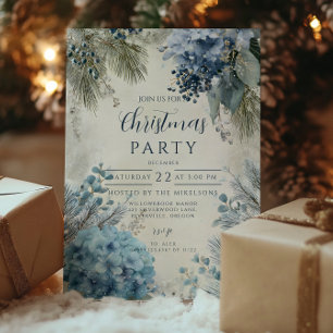 Invitación Navidades Blue Winter Florals