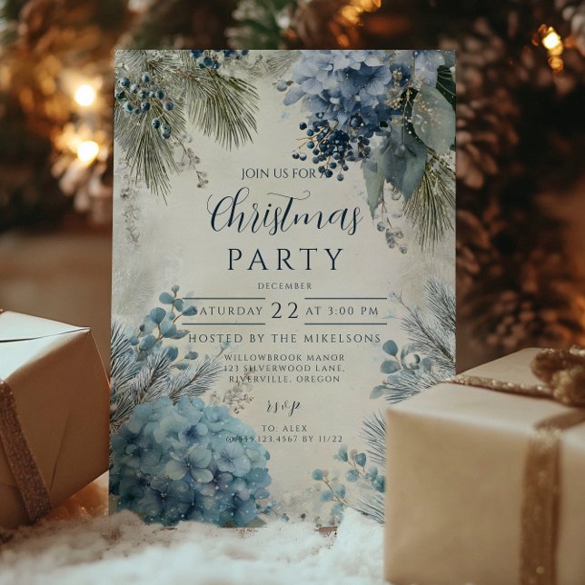 Invitación Navidades Blue Winter Florals (Subido por el creador)