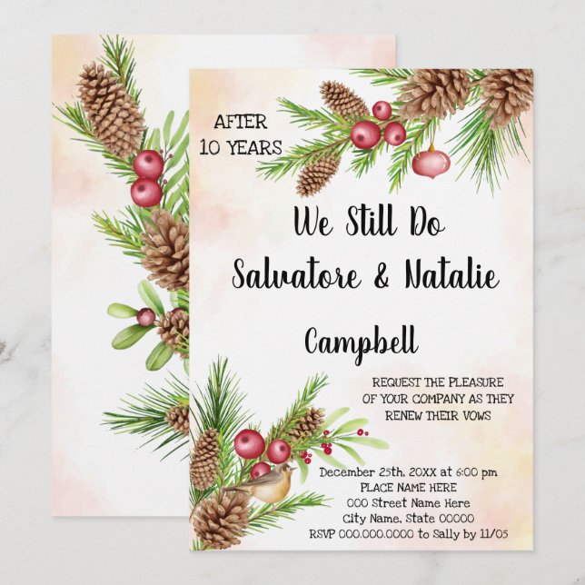 Invitación Navidades Boda Aniversario Renovación de votos (Anverso / Reverso)