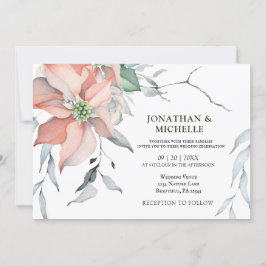Invitación Navidades Boda cristiana de la poinsettia rosada