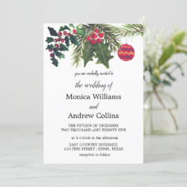 Invitación Navidades Boda de acuarela de pino de invierno