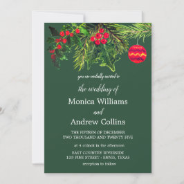 Invitación Navidades Boda de acuarela de pino de invierno