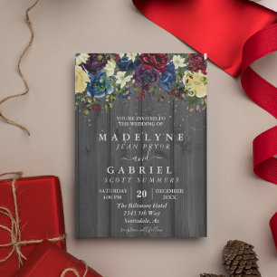 Invitación Navidades Boda de Invierno Acuarela Floral Rústica