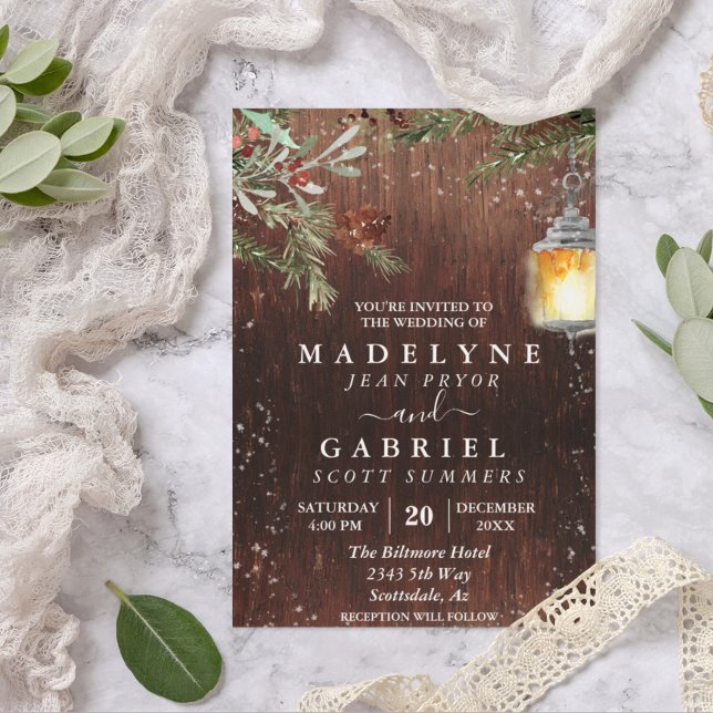 Invitación Navidades Boda de la Madera Rustic Pine Drop Winte (Subido por el creador)