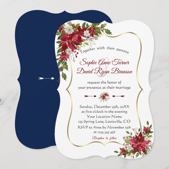 Invitación Navidades Boda de la Marina de Oro de la Poinsetti (Anverso / Reverso)