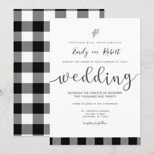 Invitación Navidades Boda de la placa de búfalo blanco negro 