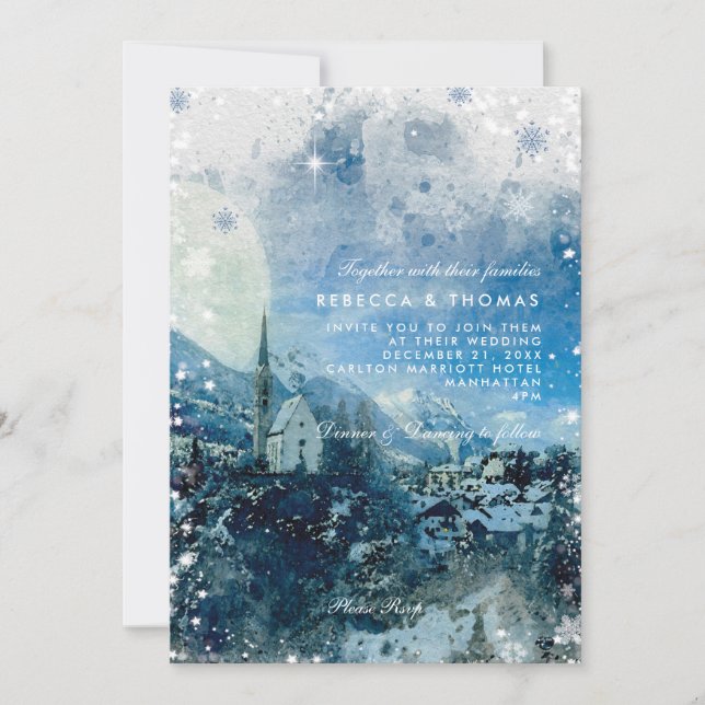 Invitación Navidades boda de vacaciones de invierno en nieve (Anverso)
