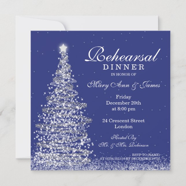 Invitación Navidades Boda ensayo Cena Marina Plata (Anverso)