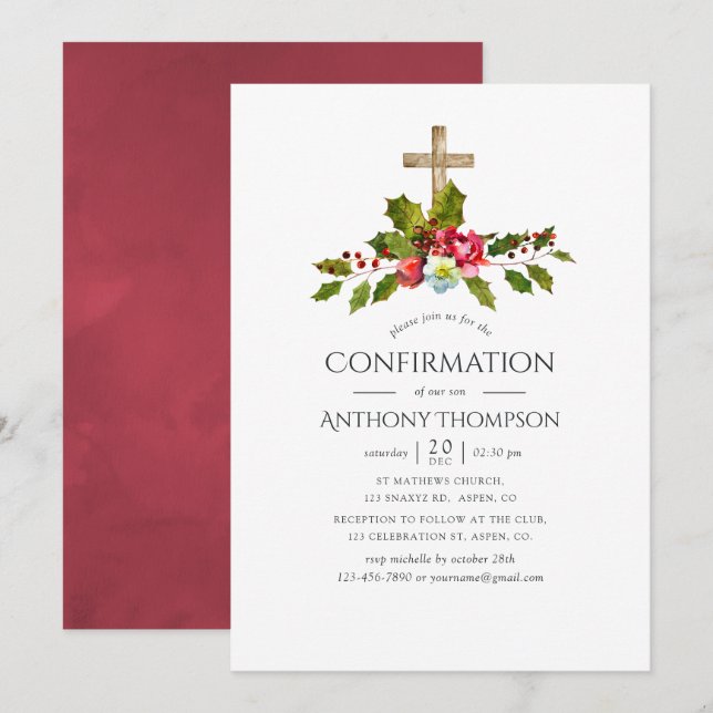 Invitación Navidades Boda Floral Confirmación (Anverso / Reverso)