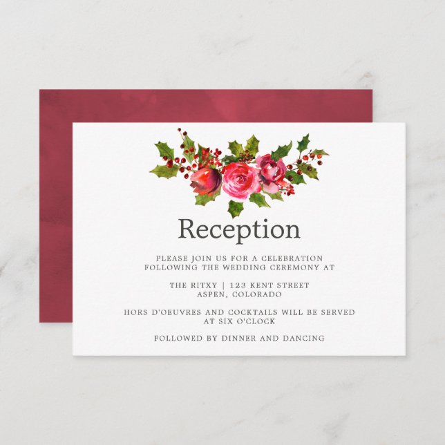 Invitación Navidades Boda Floral Holly Recepción (Anverso / Reverso)