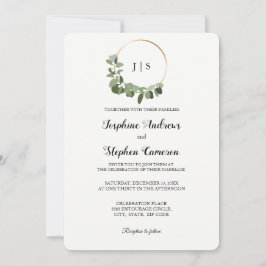 Invitación Navidades Boda Oro Verde Wreath Elegante