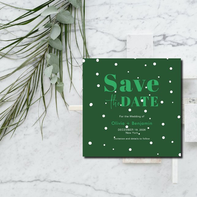 Invitación Navidades Boda Verde De Invierno Salven La Fecha (Christmas Green Winter Wedding Save The Date Invitation)