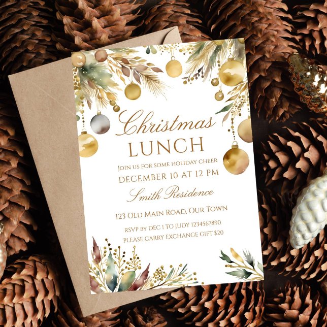 Invitación Navidades Boho almuerzo fiesta acuarela (Boho Christmas lunch party editable template Invitation digital download watercolor winter greenery)