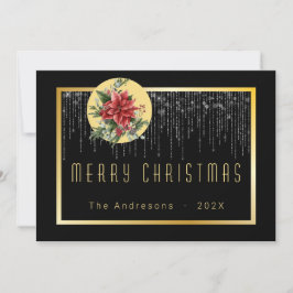Invitación Navidades Bokeh Fairy Light Guay Gold Family Photo