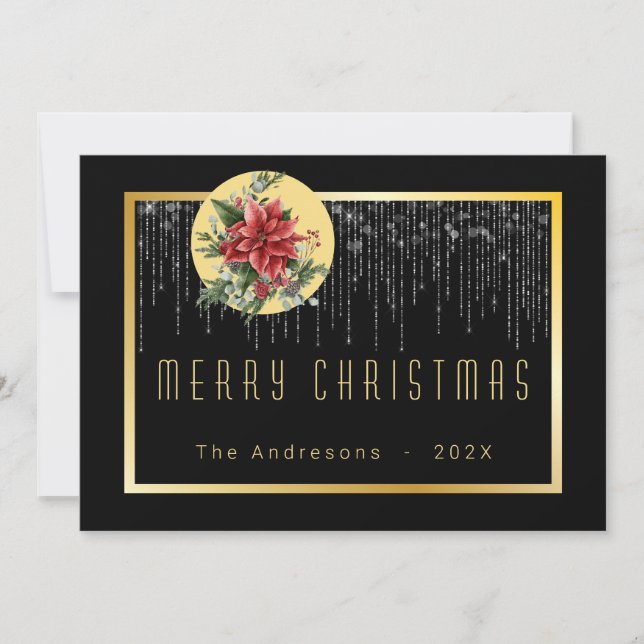 Invitación Navidades Bokeh Fairy Light Guay Gold Family Photo (Anverso)